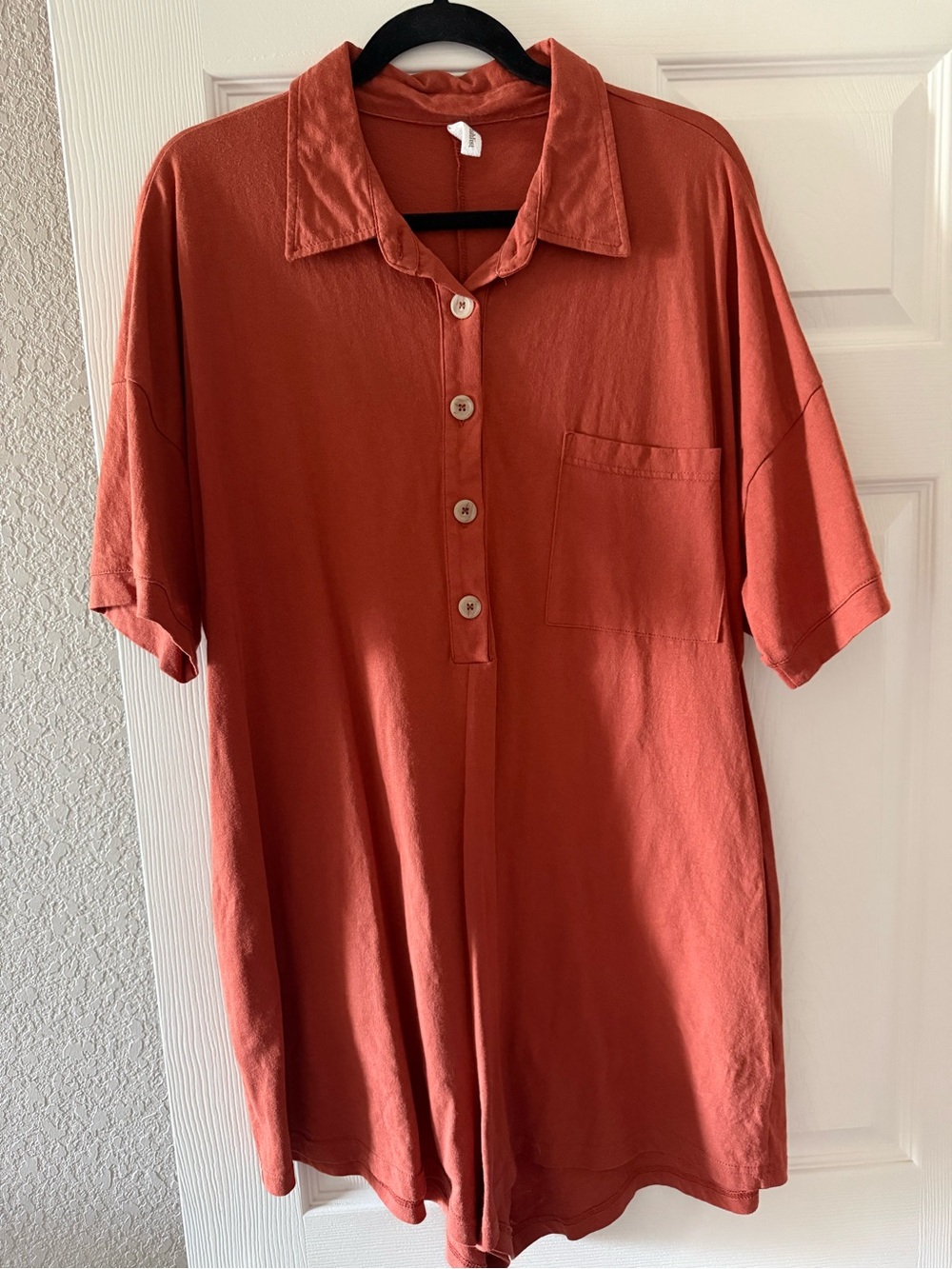 Women's Rust Collared Romper with Button Placket